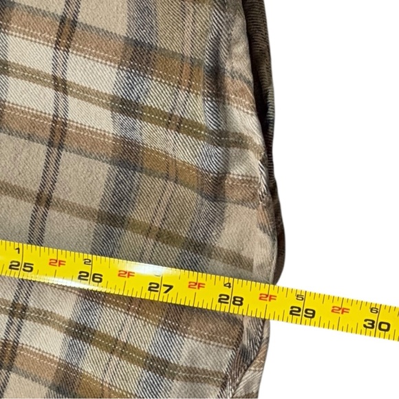 Vtg Carhartt Mens Large Tall Long Sleeve Button Cotton Brown Plaid Flannel Shirt - Picture 7 of 12